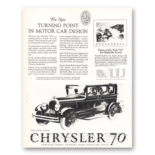 1926 Chrysler 70 Turning Point In Motor Car Design Vintage Magazine Print Ad