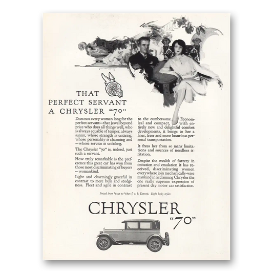 1926 Chrysler 70 That Perfect Servant Vintage Magazine Print Ad