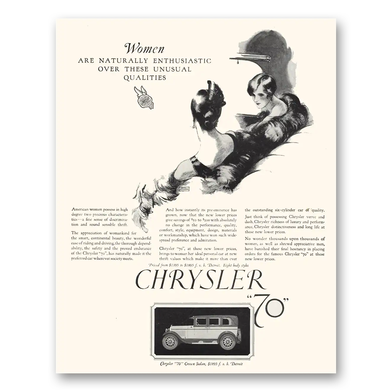 1926 Chrysler 70 Women Are Naturally Enthusiastic Vintage Magazine Print Ad