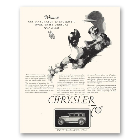 1926 Chrysler 70 Women Are Naturally Enthusiastic Vintage Magazine Print Ad