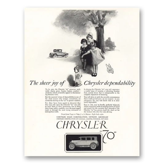 1926 Chrysler 70 Sheer Joy Chrysler Dependability Vintage Magazine Print Ad