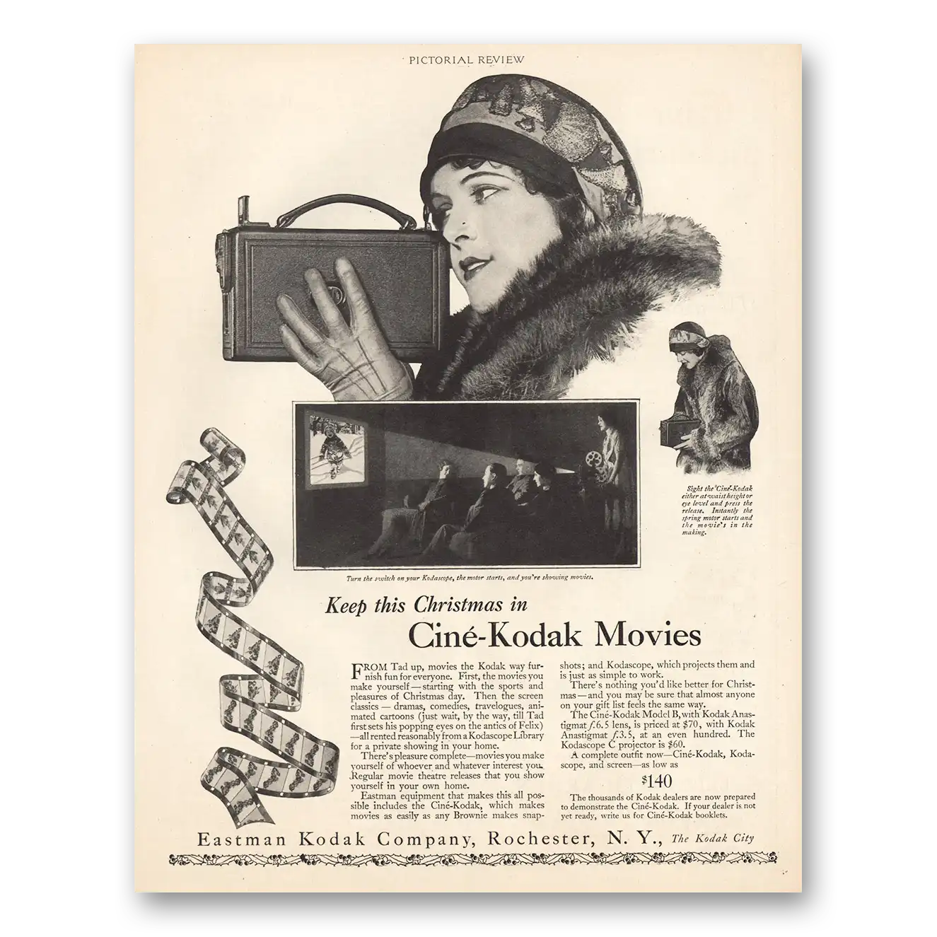 1926 Cine Kodak Movie Camera Christmas Vintage Magazine Print Ad