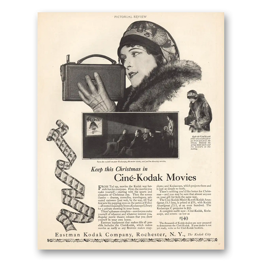 1926 Cine Kodak Movie Camera Christmas Vintage Magazine Print Ad