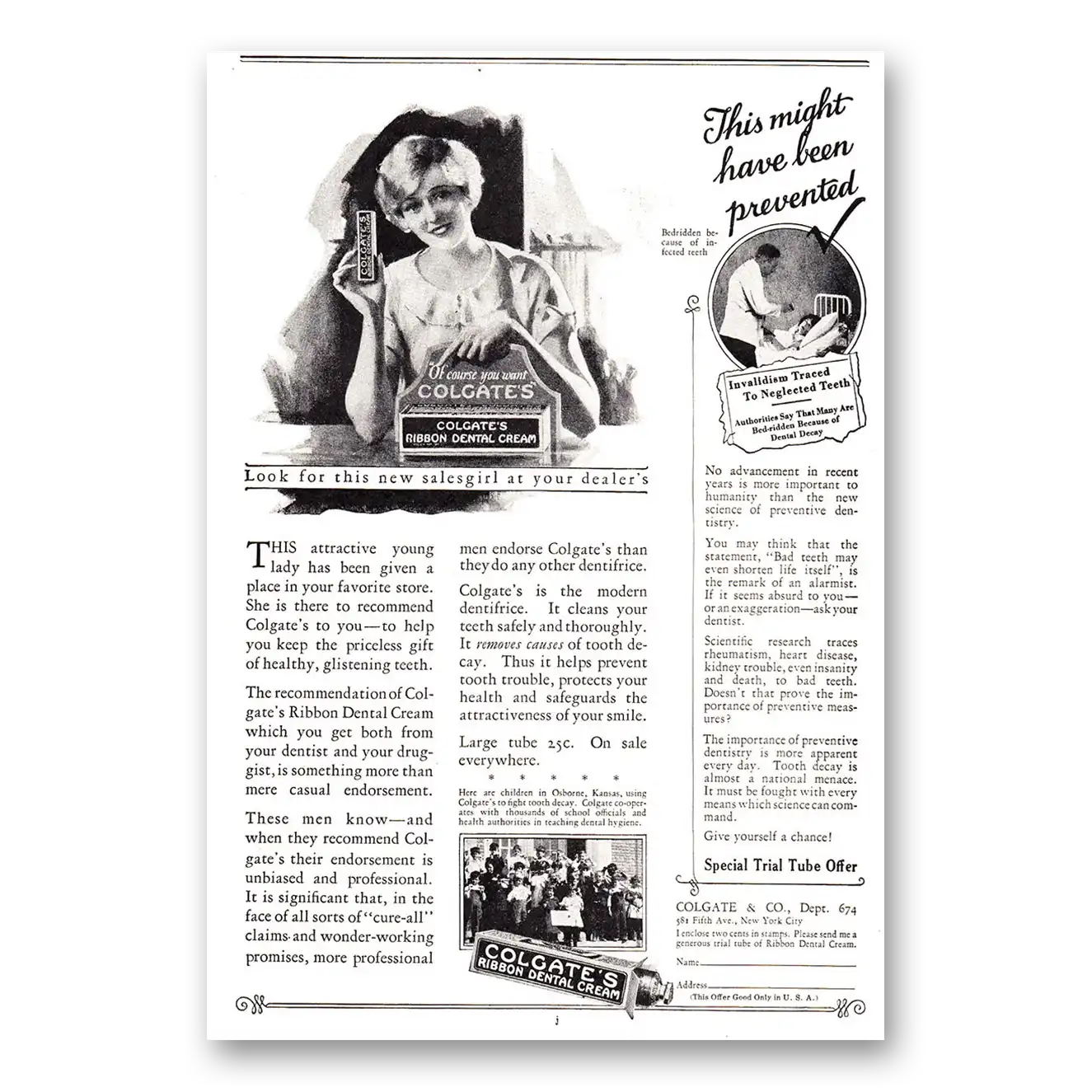 1926 Colgate Dental Cream New Salesgirl Vintage Magazine Print Ad