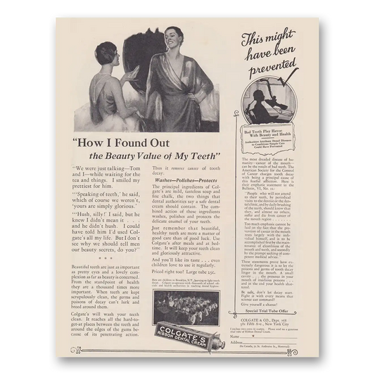 1926 Colgate Dental Cream How I Found Out the Beauty Value of My Teeth Vintage Magazine Print Ad