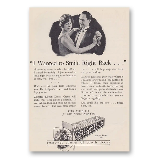 1926 Colgate Dental Cream Wanted to Smile Right Back Vintage Magazine Print Ad