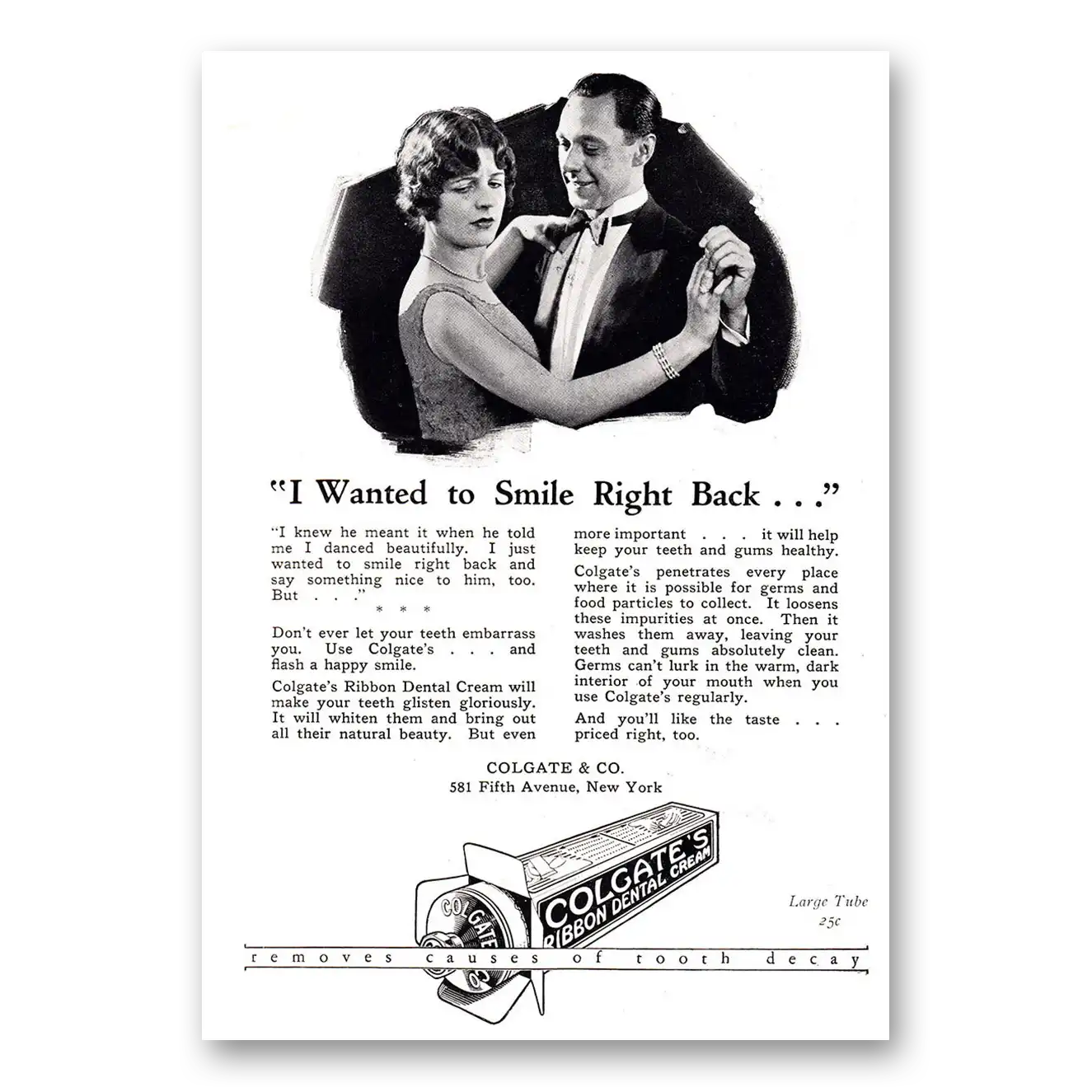 1926 Colgate Dental Cream I Wanted To Smile Right Back Vintage Magazine Print Ad