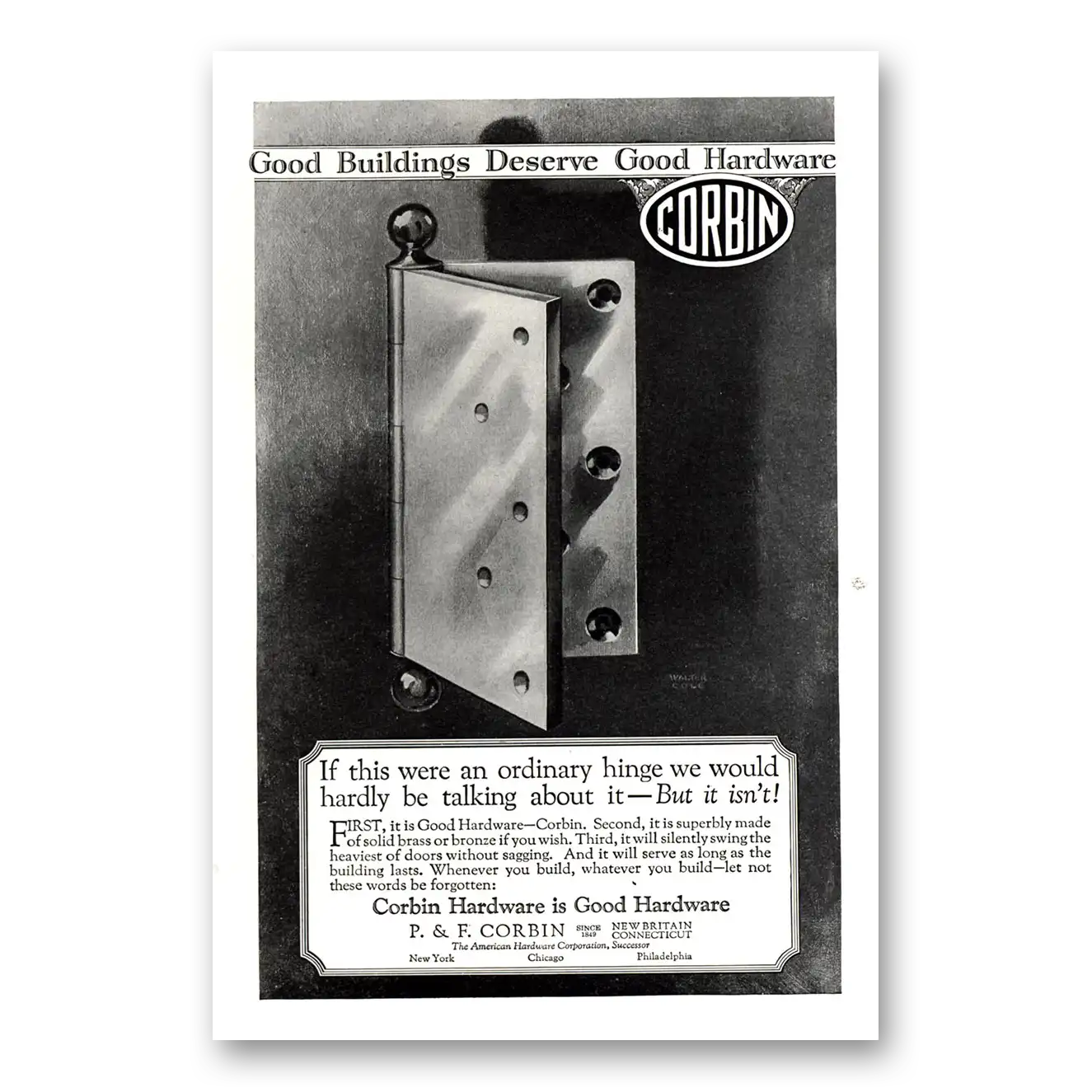 1926 P & F Corbin Hardware Ordinary Hinge Vintage Magazine Print Ad