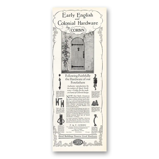 1926 P & F Corbin Early English and Colonial Hardware Vintage Magazine Print Ad