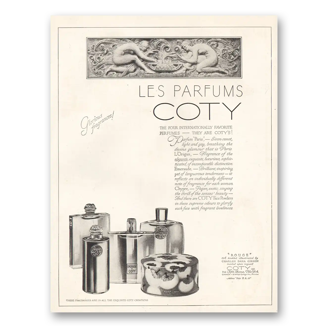 1926 Coty Perfume Les Parfums Glorious Fragrances Vintage Magazine Print Ad