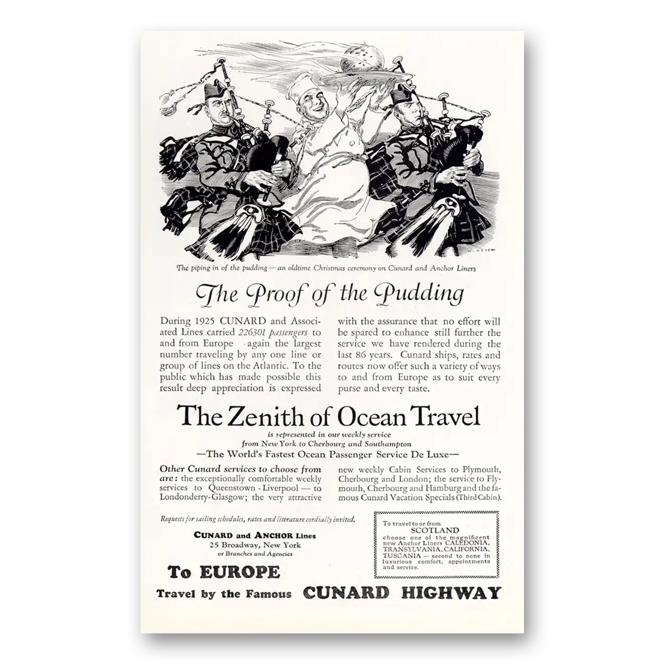 1926 Cunard Zenith of Ocean Travel Vintage Magazine Print Ad