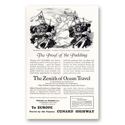 1926 Cunard Zenith of Ocean Travel Vintage Magazine Print Ad