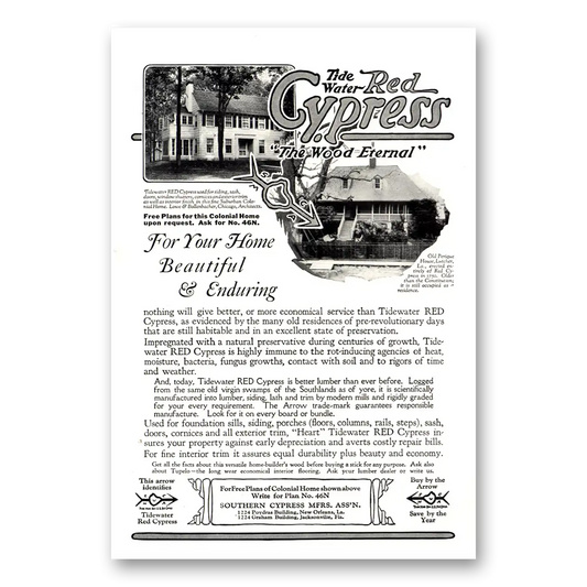 1926 Southern Cypress Tide Water Red Cypress Vintage Magazine Print Ad