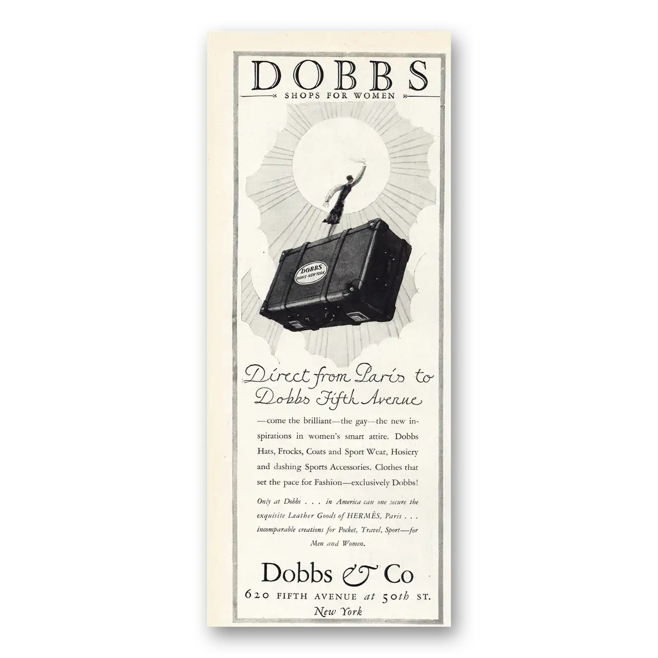 1926 Dobbs Shops for Women Direct From Paris to Dobbs Fifth Avenue Vintage Magazine Print Ad