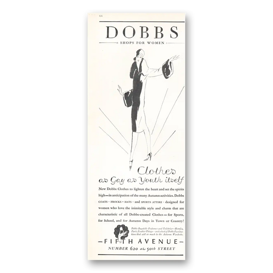 1926 Dobbs Shops for Women Clothes As Gay As Youth Itself Vintage Magazine Print Ad