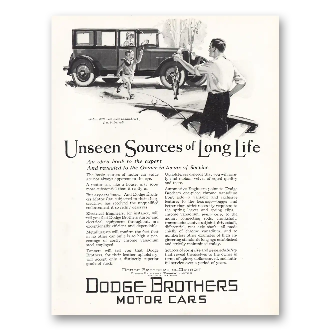 1926 Dodge Sedan Unseen Sources of Long Life Vintage Magazine Print Ad