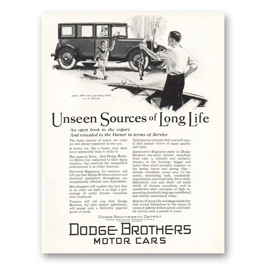 1926 Dodge Sedan Unseen Sources of Long Life Vintage Magazine Print Ad