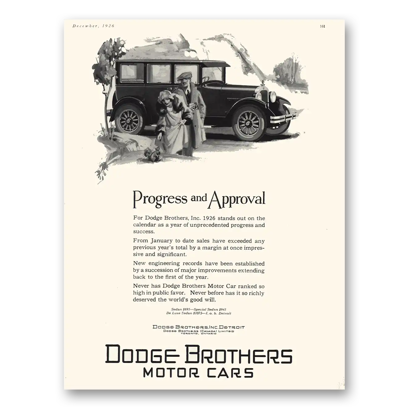 1926 Dodge Sedan Progress and Approval Vintage Magazine Print Ad