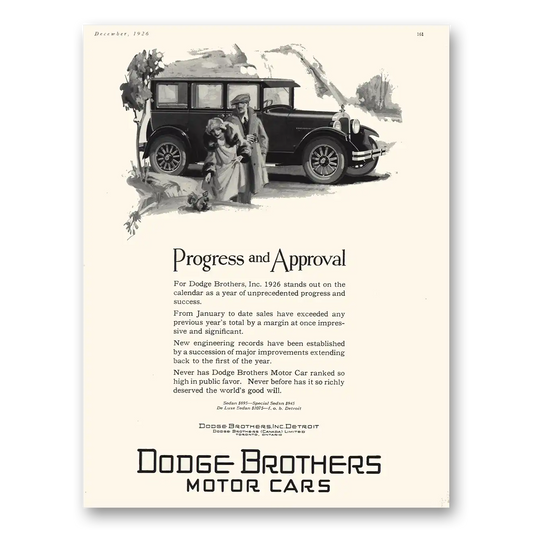 1926 Dodge Sedan Progress and Approval Vintage Magazine Print Ad