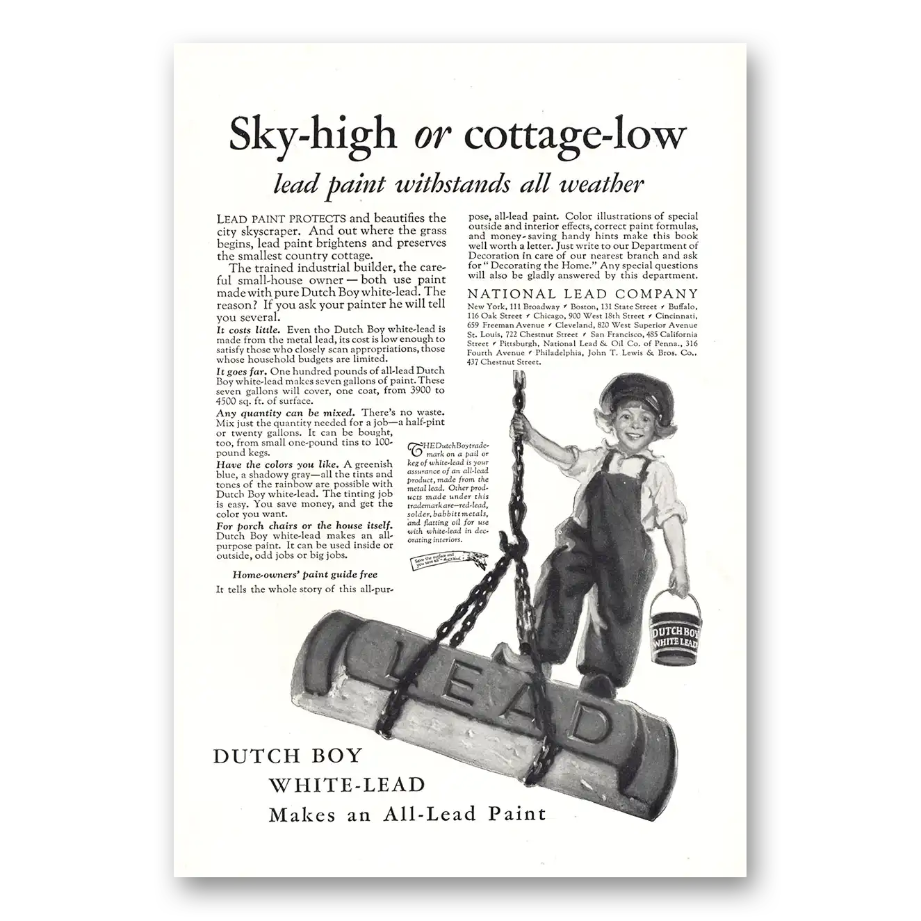 1926 Dutch Boy Paint Sky High or Cottage Low Vintage Magazine Print Ad