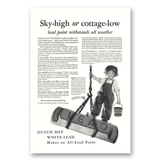 1926 Dutch Boy Paint Sky High or Cottage Low Vintage Magazine Print Ad