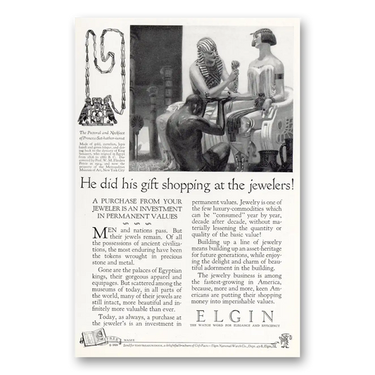 1926 Elgin Watch He Did His Gift Shopping at the Jewelers Vintage Magazine Print Ad