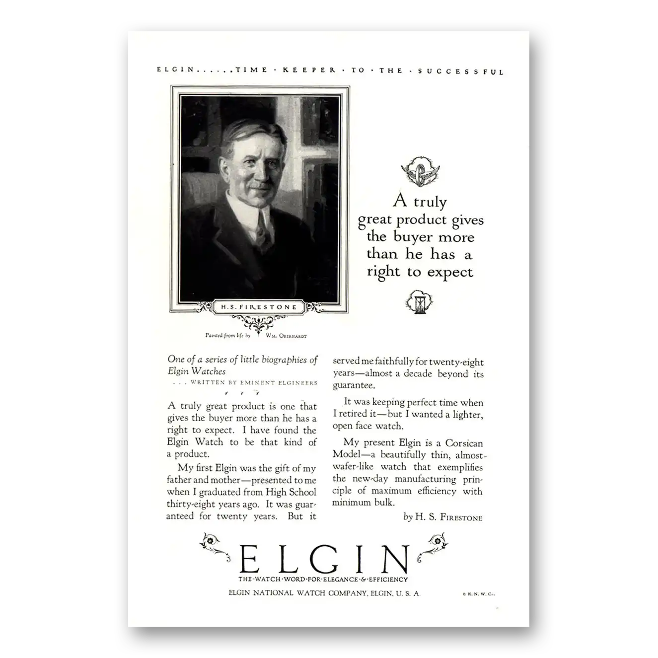 1926 Elgin Watch H S Firestone Little Biographies Vintage Magazine Print Ad