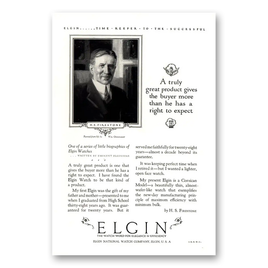 1926 Elgin Watch H S Firestone Little Biographies Vintage Magazine Print Ad