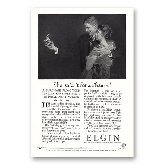 1926 Elgin Watch She Said It for a Lifetime Vintage Magazine Print Ad