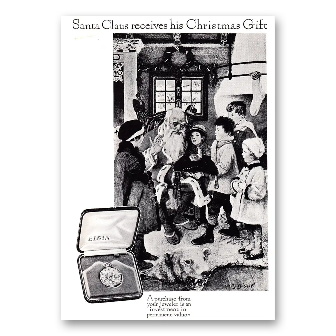 1926 Elgin Watch Santa Claus Receives His Christmas Gift Vintage Magazine Print Ad