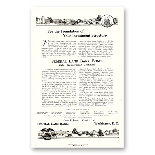 1926 Federal Land Banks Bonds Foundation Investment Vintage Magazine Print Ad