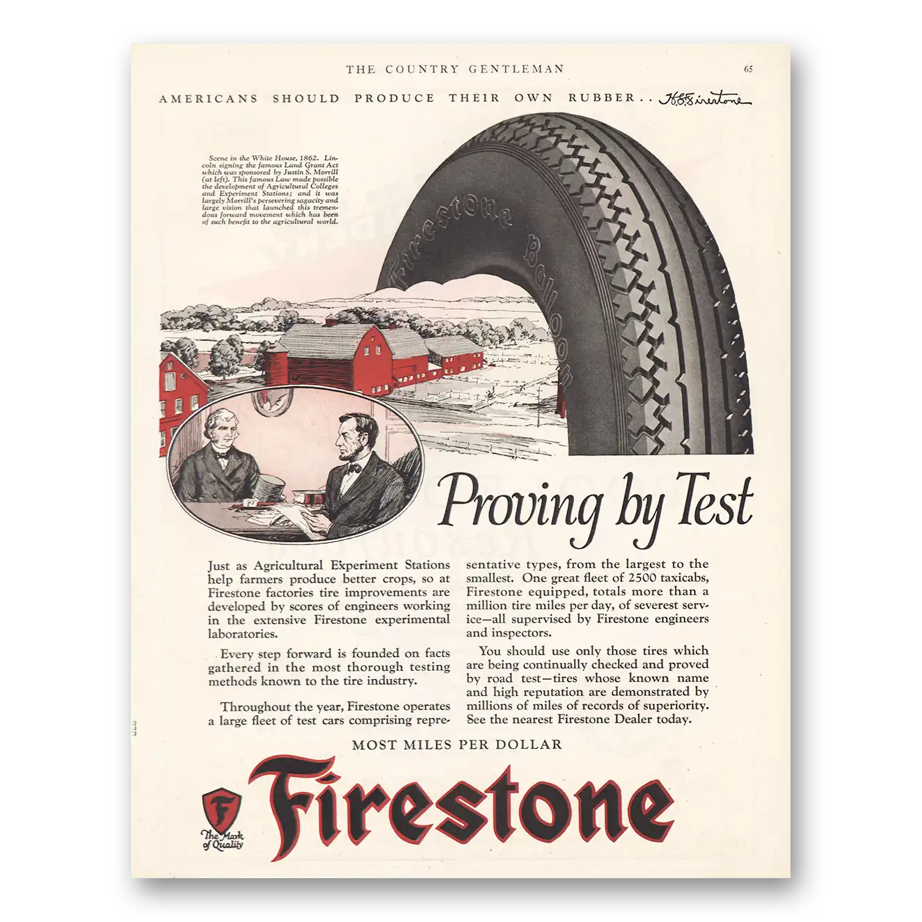 1926 Firestone Proving by Test Vintage Magazine Print Ad