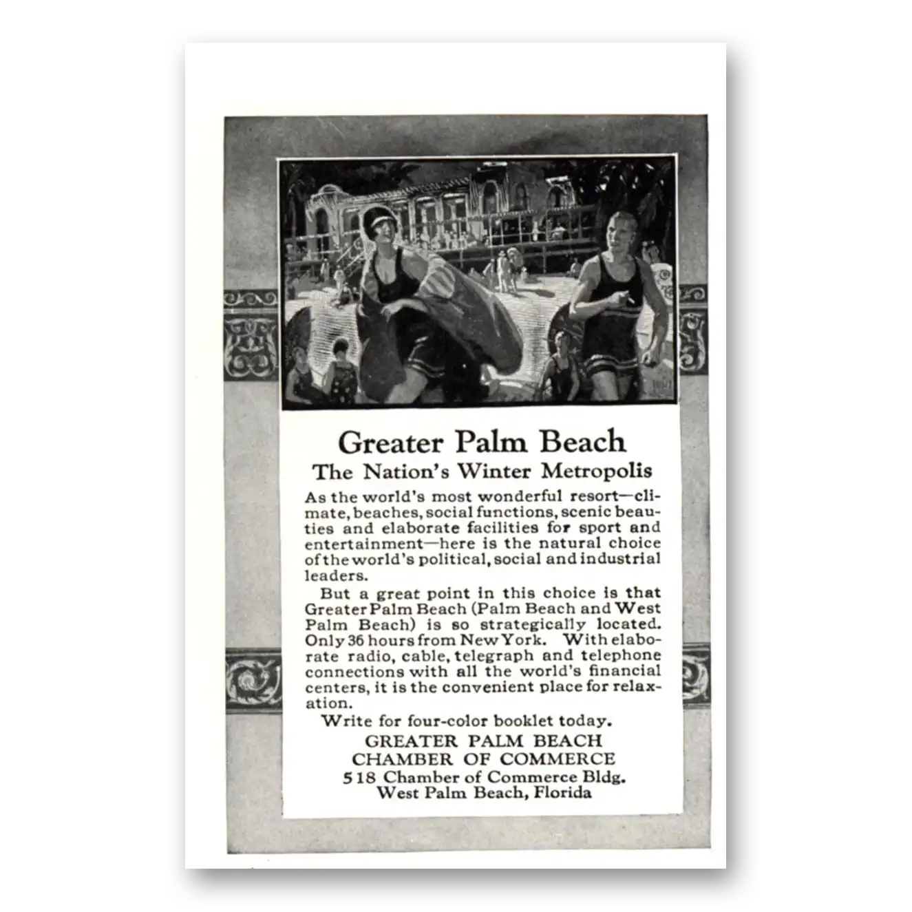 1926 Palm Beach Florida Nations Winter Metropolis Vintage Magazine Print Ad