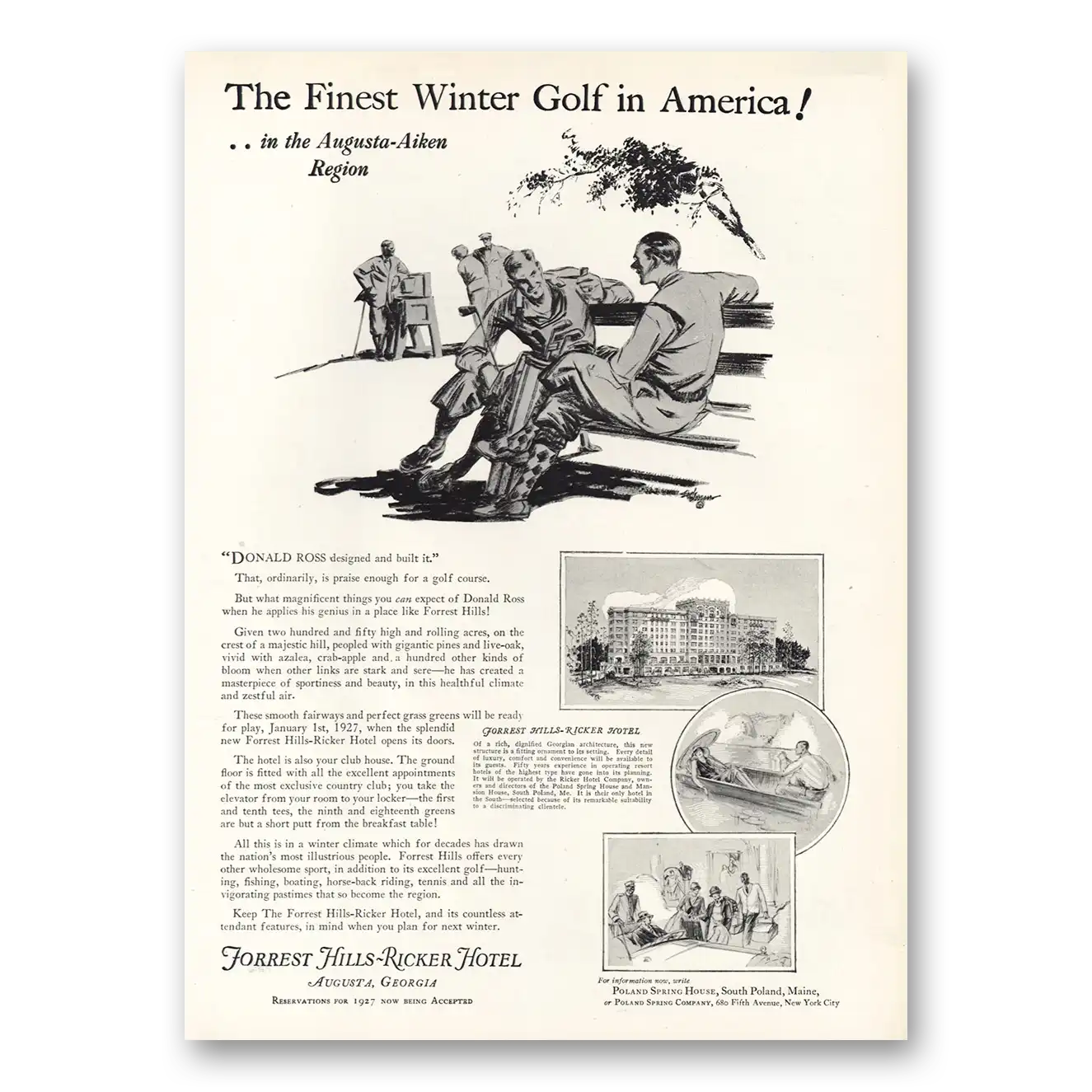 1926 Forrest Hills Ricker Hotel Finest Winter Golf in America Vintage Magazine Print Ad