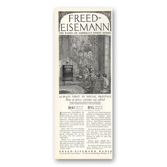 1926 Freed Eisemann Radio Always First in Social Prestige Vintage Magazine Print Ad