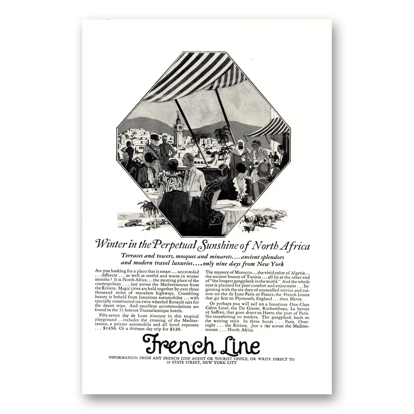 1926 French Line Perpetual Sunshine North Africa Vintage Magazine Print Ad