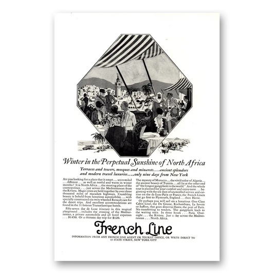 1926 French Line Perpetual Sunshine North Africa Vintage Magazine Print Ad