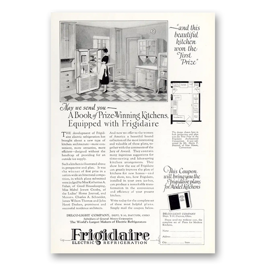 1926 Frigidaire Refrigerator Book of Prize Winning Kitchens Vintage Magazine Print Ad