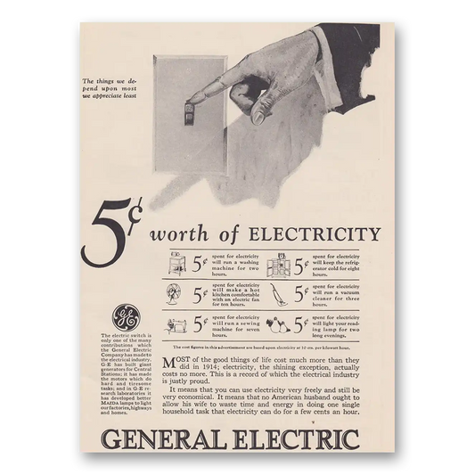 1926 General Electric Worth of Electricity Vintage Magazine Print Ad