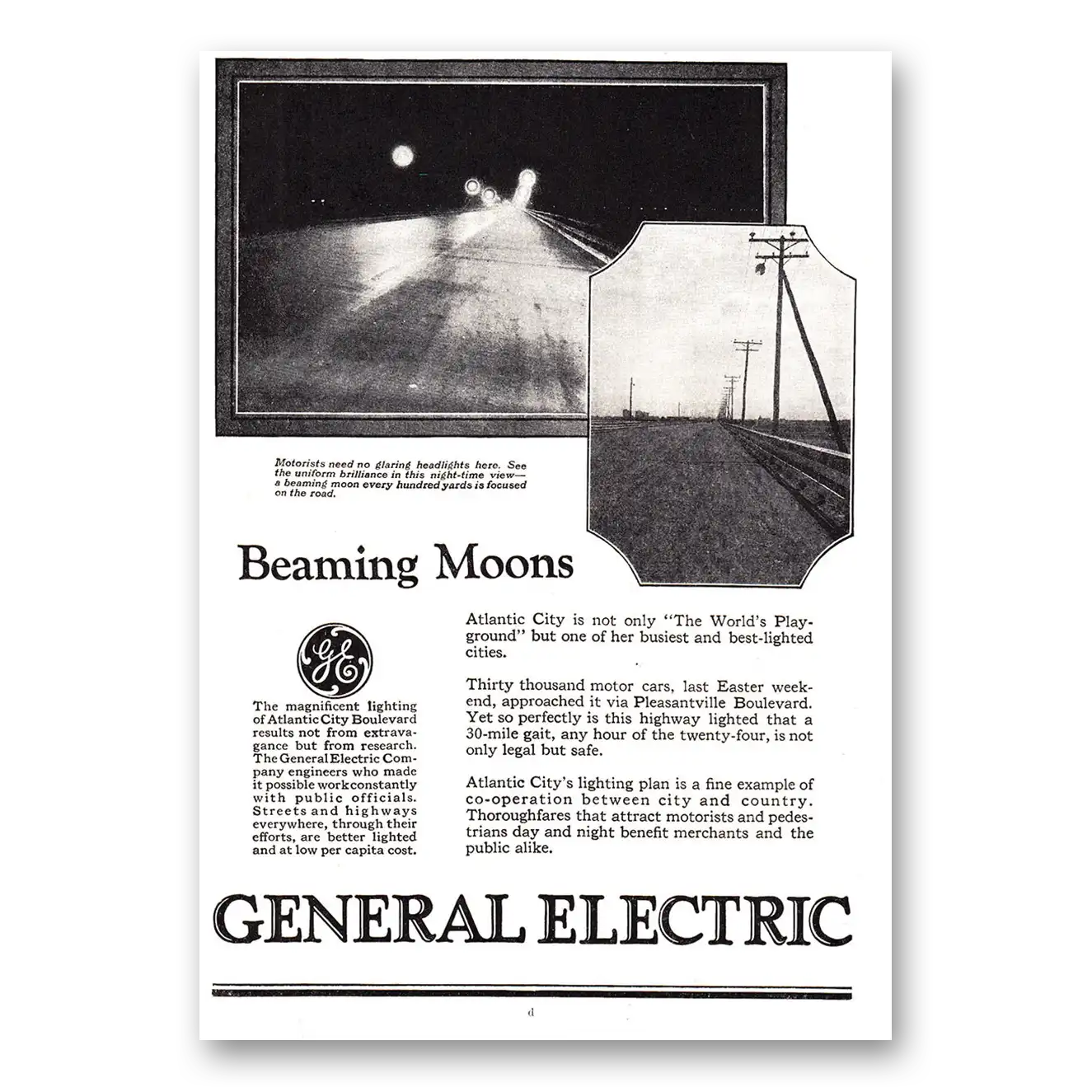 1926 General Electric Beaming Moons Vintage Magazine Print Ad