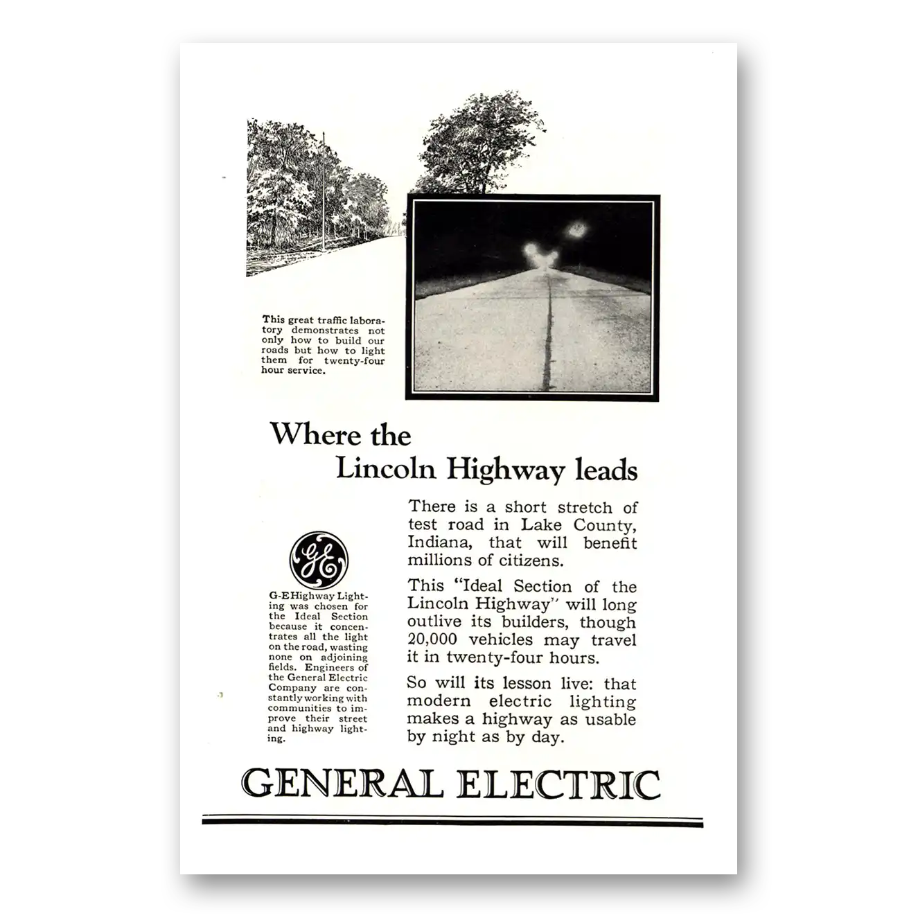 1926 General Electric Where the Lincoln Highway Leads Vintage Magazine Print Ad