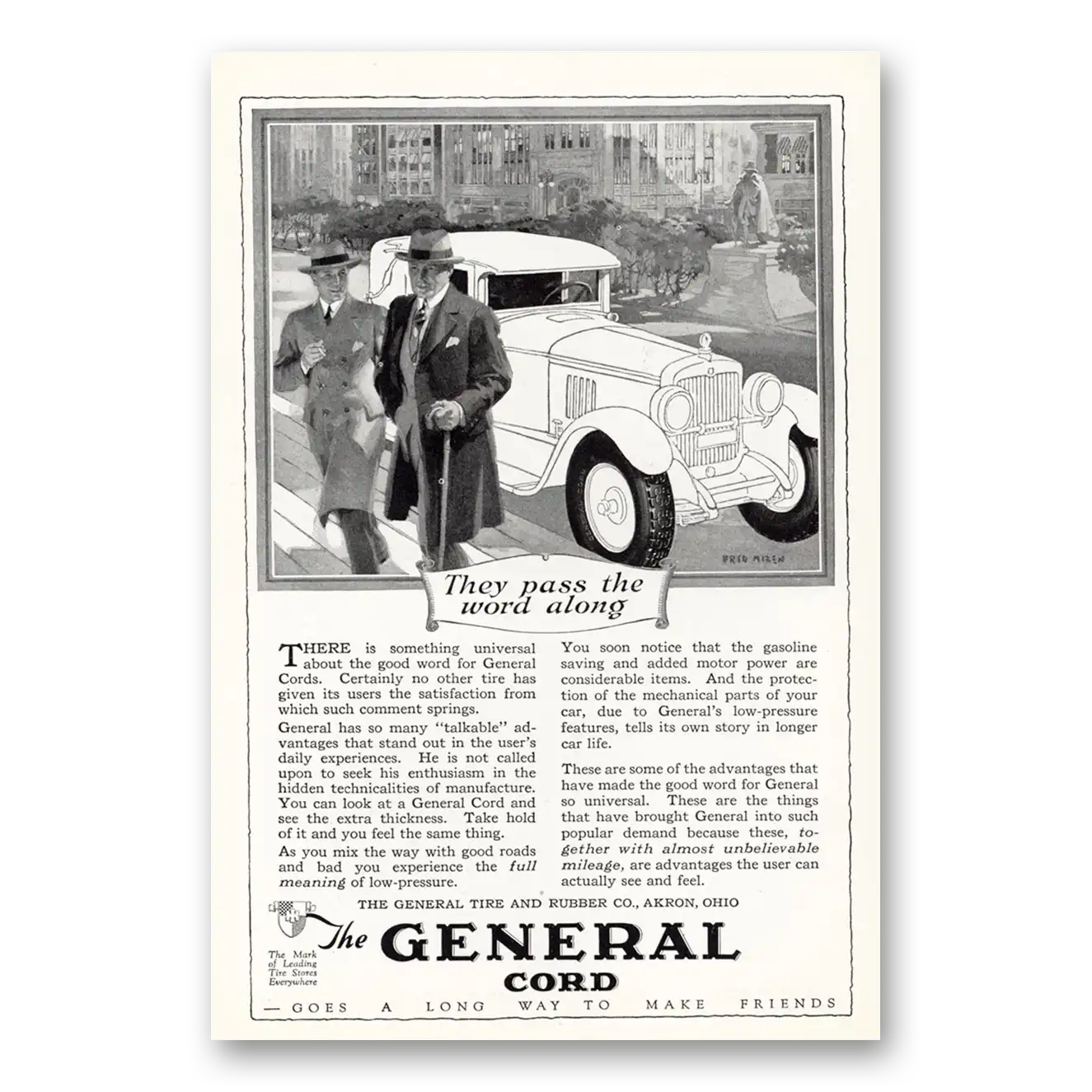 1926 General Tire Cord Tire They Pass the Word Along Vintage Magazine Print Ad