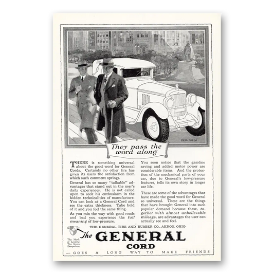 1926 General Tire Cord Tire They Pass the Word Along Vintage Magazine Print Ad