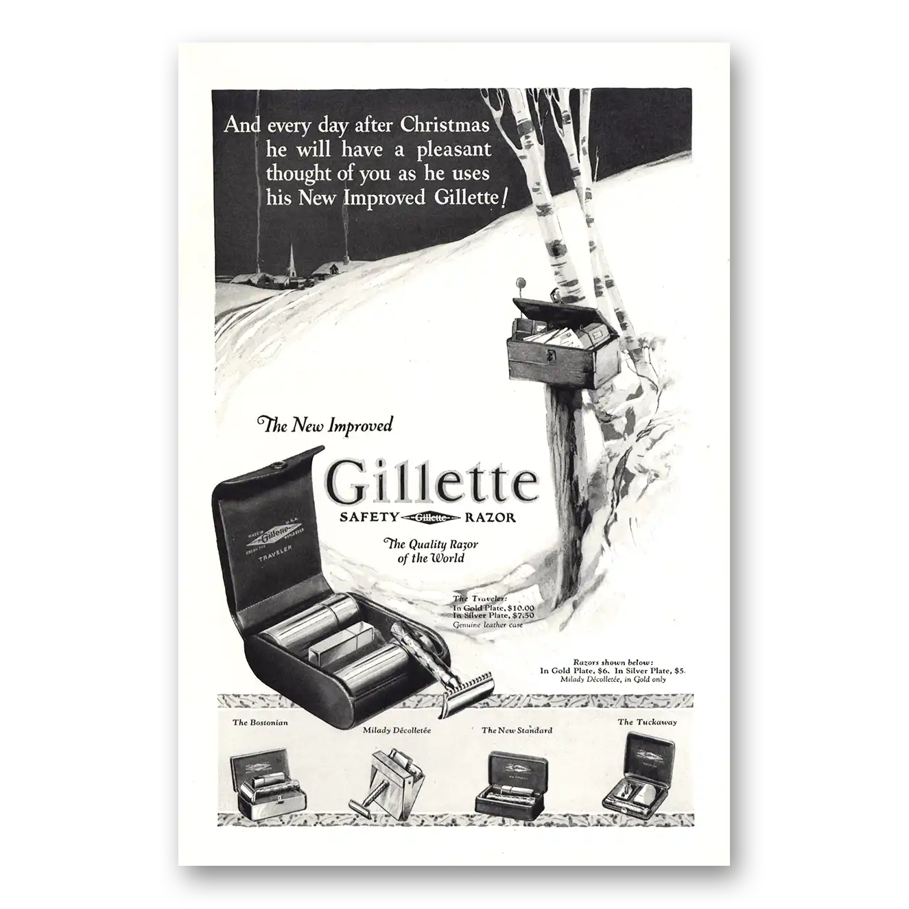 1926 Gillette Razor Every Day After Christmas Vintage Magazine Print Ad