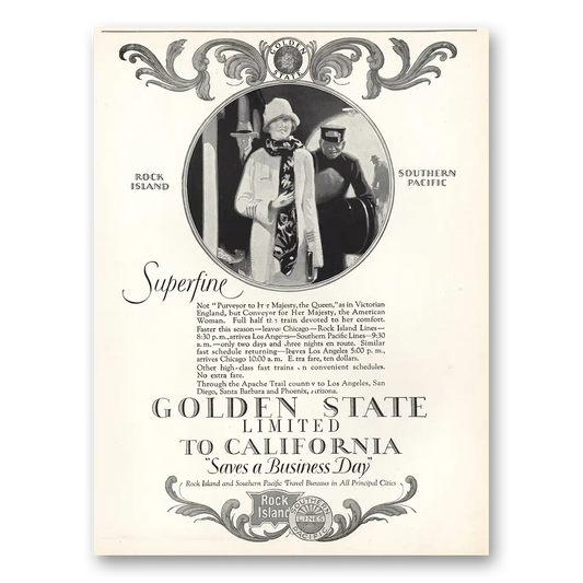 1926 Southern Pacific Rock Island Golden State Limited Superfine Vintage Magazine Print Ad