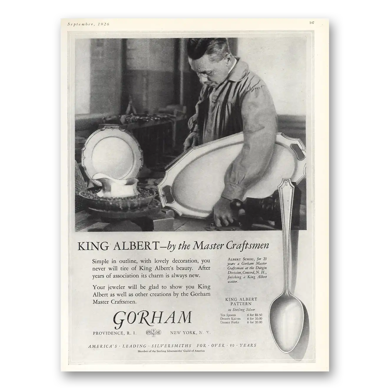 1926 Gorham Silver King Albert Master Craftsmen Vintage Magazine Print Ad