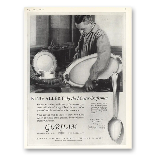 1926 Gorham Silver King Albert Master Craftsmen Vintage Magazine Print Ad