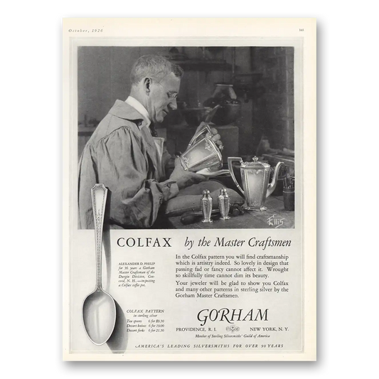 1926 Gorham Silver Silver Colfax by Master Craftsmen Vintage Magazine Print Ad