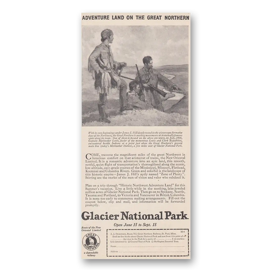 1926 Great Northern Railway Adventure Land on the Great Northern Glacier Vintage Magazine Print Ad