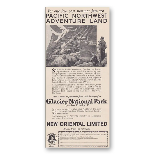 1926 Great Northern Railway Pacific Northwest Adventure Land Vintage Magazine Print Ad